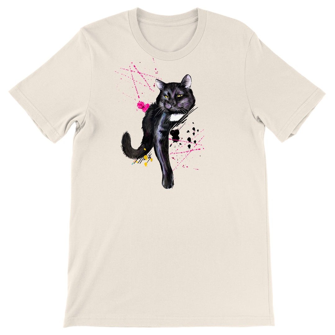 Maglietta Gatto Nero dell'album Gatti adorabili kawaii di Ideandoo, T-Shirt uomo donna e bambino a maniche corte in cotone con girocollo