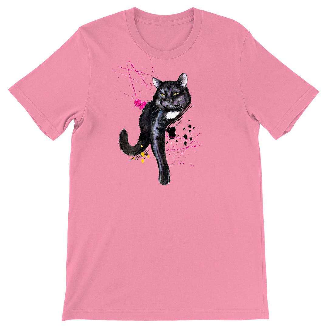 Maglietta Gatto Nero dell'album Gatti adorabili kawaii di Ideandoo, T-Shirt uomo donna e bambino a maniche corte in cotone con girocollo