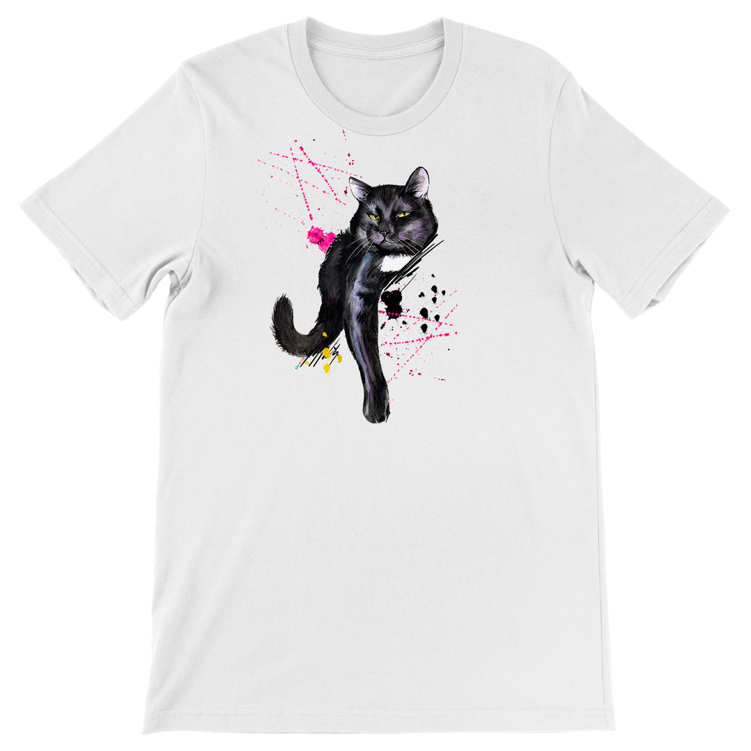 Maglietta Gatto Nero dell'album Gatti adorabili kawaii di Ideandoo, T-Shirt uomo donna e bambino a maniche corte in cotone con girocollo