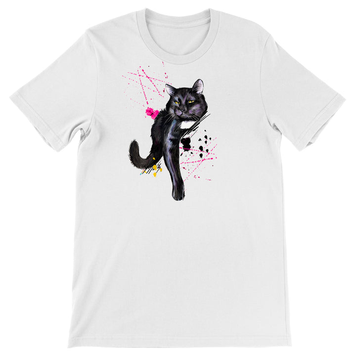 Maglietta Gatto Nero dell'album Gatti adorabili kawaii di Ideandoo, T-Shirt uomo donna e bambino a maniche corte in cotone con girocollo