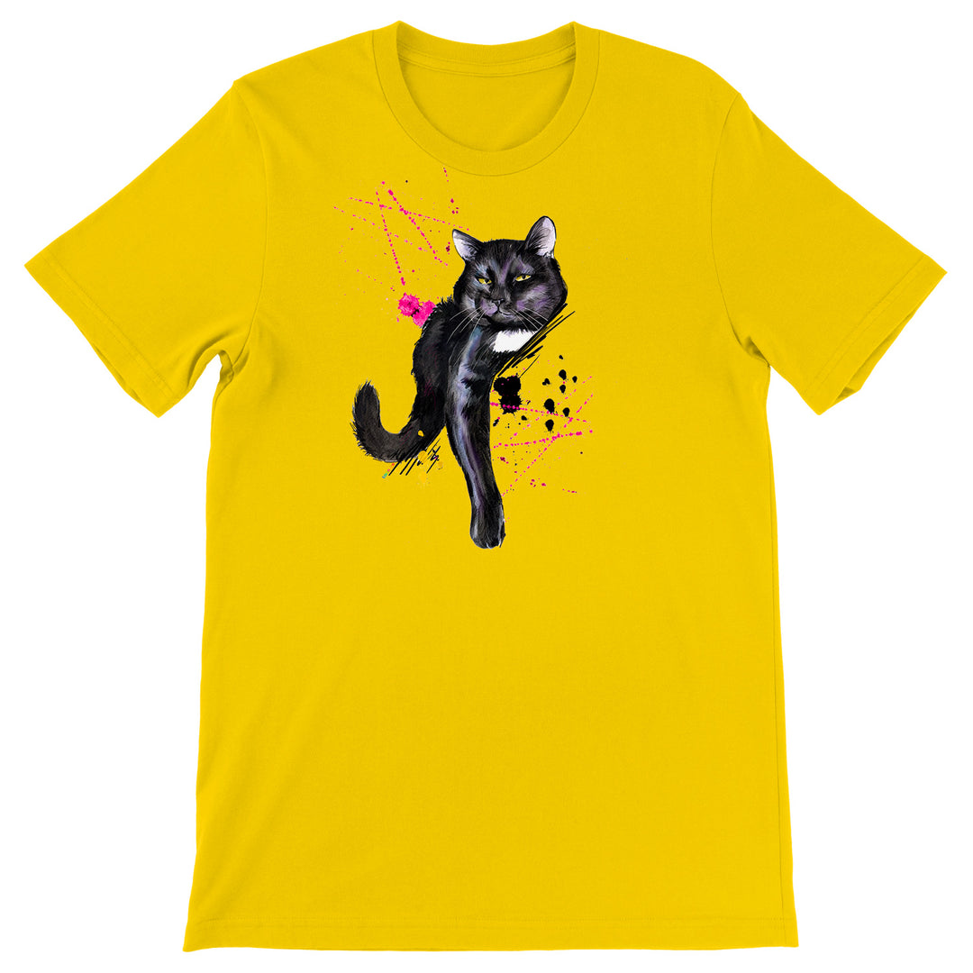 Maglietta Gatto Nero dell'album Gatti adorabili kawaii di Ideandoo, T-Shirt uomo donna e bambino a maniche corte in cotone con girocollo