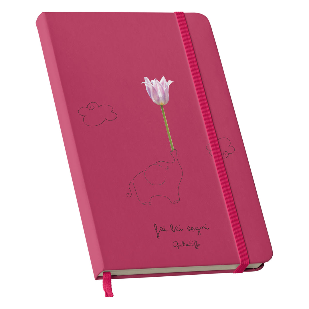 Taccuino Fai bei sogni dell'album Creatività su carta di GiuliaEffe: copertina soft touch in 8 colori, con chiusura e segnalibro coordinati