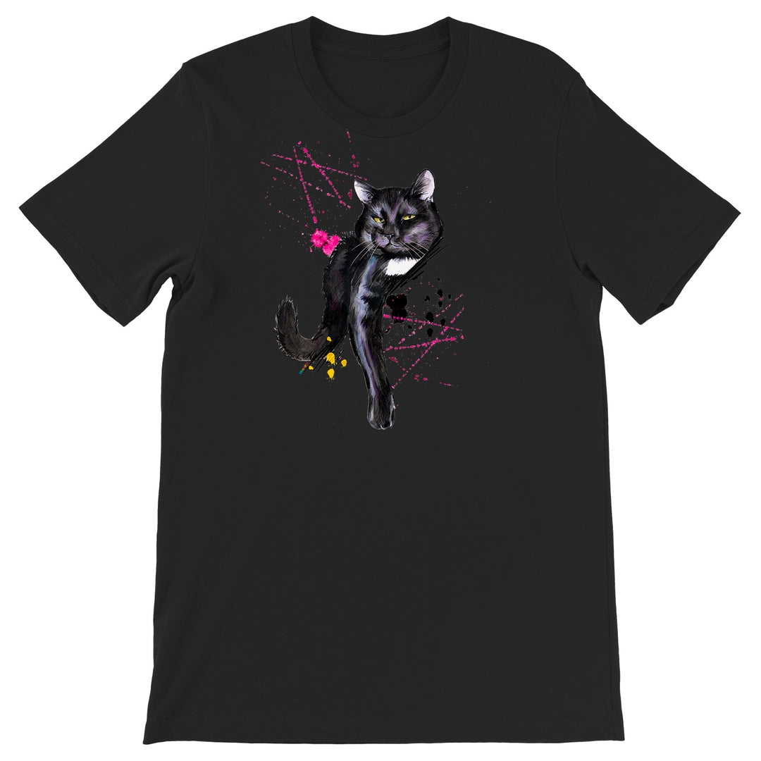 Maglietta Gatto Nero dell'album Gatti adorabili kawaii di Ideandoo, T-Shirt uomo donna e bambino a maniche corte in cotone con girocollo