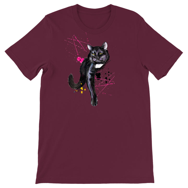Maglietta Gatto Nero dell'album Gatti adorabili kawaii di Ideandoo, T-Shirt uomo donna e bambino a maniche corte in cotone con girocollo
