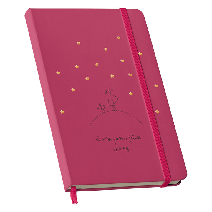 Taccuino Il mio posto felice dell'album Creatività su carta di GiuliaEffe: copertina soft touch in 8 colori, con chiusura e segnalibro coordinati