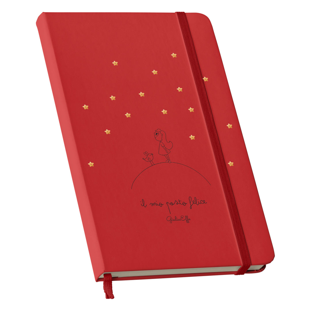 Taccuino Il mio posto felice dell'album Creatività su carta di GiuliaEffe: copertina soft touch in 8 colori, con chiusura e segnalibro coordinati