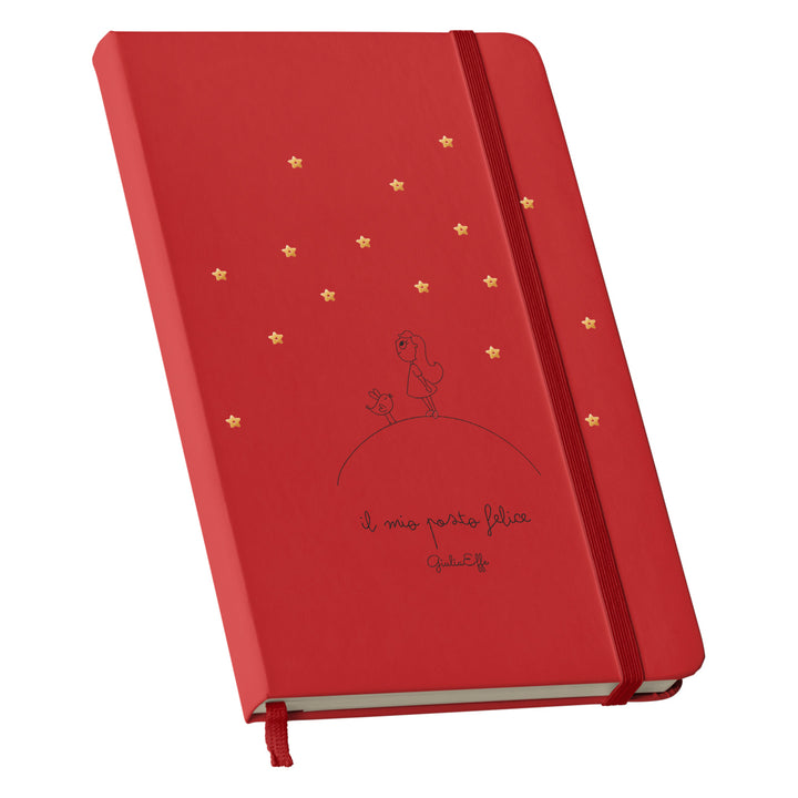 Taccuino Il mio posto felice dell'album Creatività su carta di GiuliaEffe: copertina soft touch in 8 colori, con chiusura e segnalibro coordinati