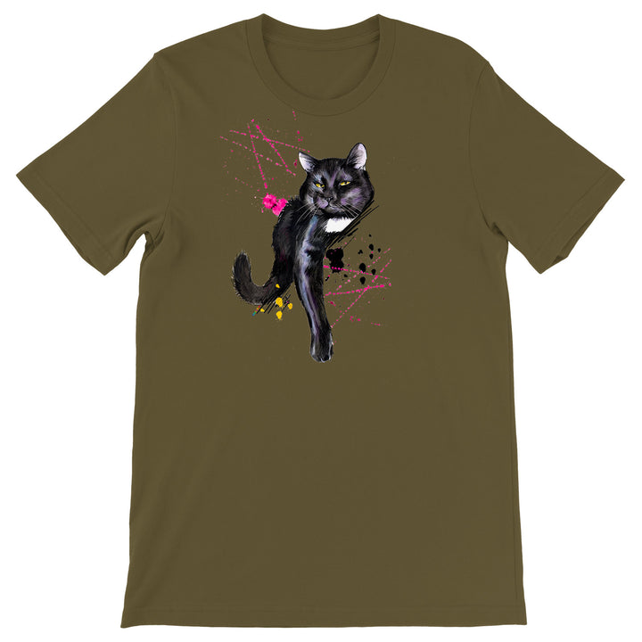 Maglietta Gatto Nero dell'album Gatti adorabili kawaii di Ideandoo, T-Shirt uomo donna e bambino a maniche corte in cotone con girocollo