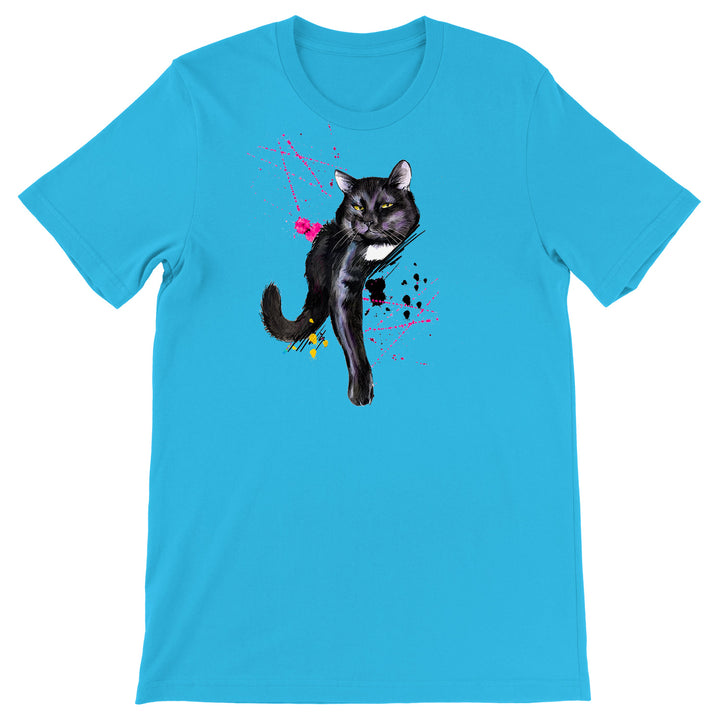Maglietta Gatto Nero dell'album Gatti adorabili kawaii di Ideandoo, T-Shirt uomo donna e bambino a maniche corte in cotone con girocollo