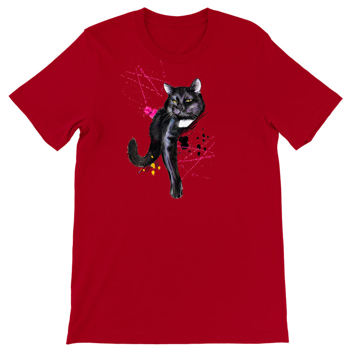 Maglietta Gatto Nero dell'album Gatti adorabili kawaii di Ideandoo, T-Shirt uomo donna e bambino a maniche corte in cotone con girocollo