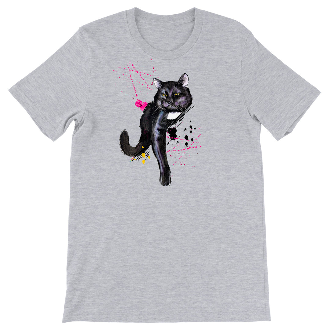 Maglietta Gatto Nero dell'album Gatti adorabili kawaii di Ideandoo, T-Shirt uomo donna e bambino a maniche corte in cotone con girocollo