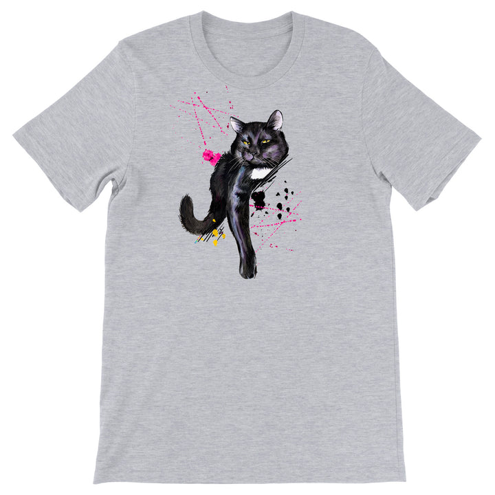 Maglietta Gatto Nero dell'album Gatti adorabili kawaii di Ideandoo, T-Shirt uomo donna e bambino a maniche corte in cotone con girocollo
