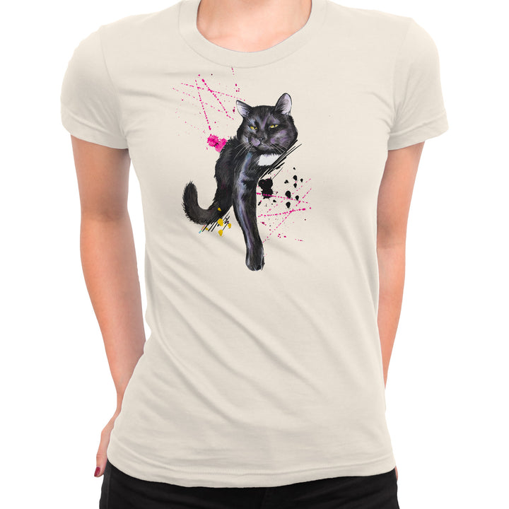 Maglietta Gatto Nero dell'album Gatti adorabili kawaii di Ideandoo, T-Shirt uomo donna e bambino a maniche corte in cotone con girocollo