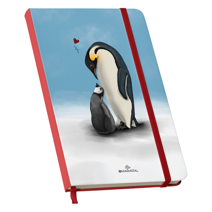 Taccuino Papà pinguino dell'album Amore in taccuini di Arabella: copertina soft touch in 8 colori, con chiusura e segnalibro coordinati