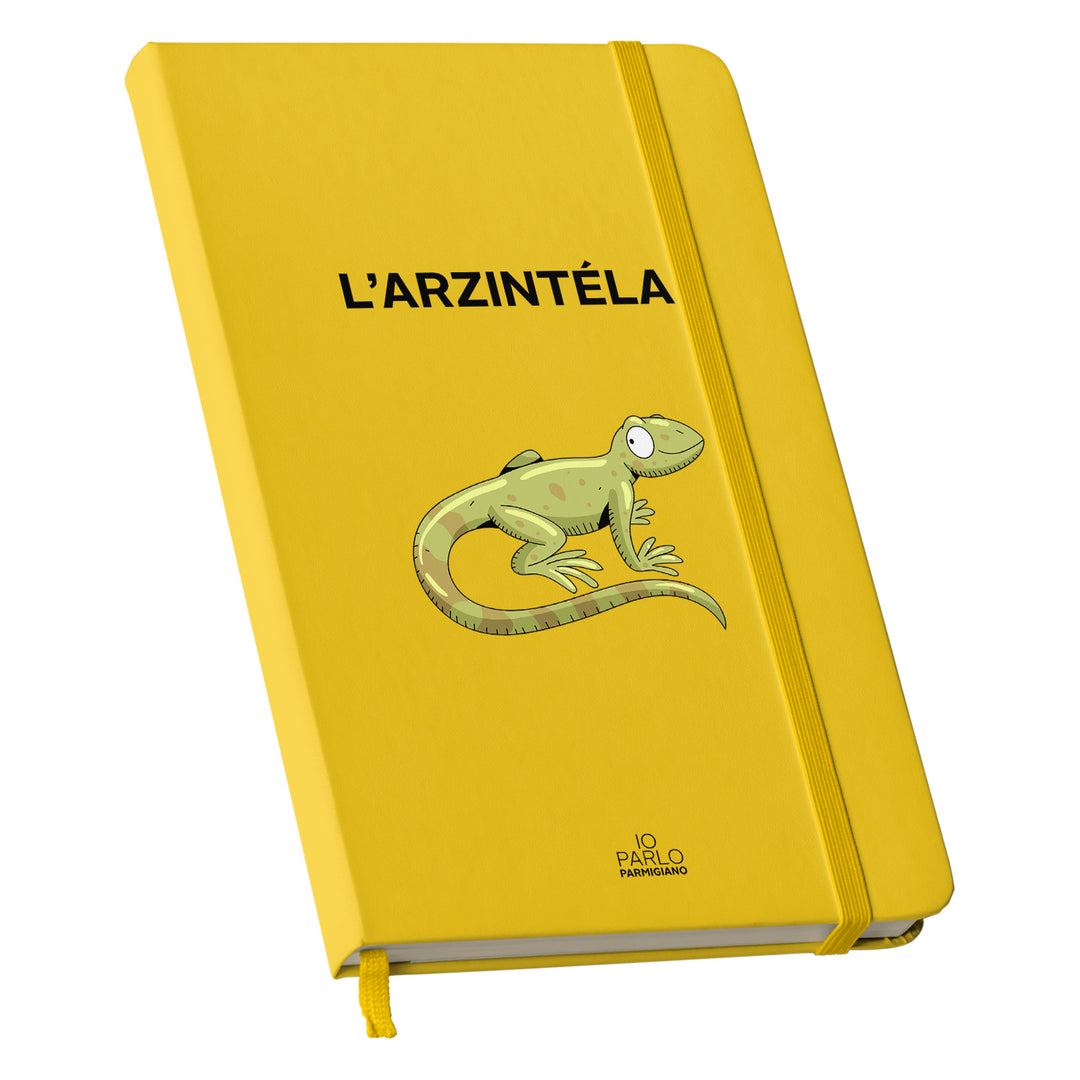 Taccuino L'ARZINTÉLA dell'album LÌNNEA BÉSTJI di Io parlo parmigiano: copertina soft touch in 8 colori, con chiusura e segnalibro coordinati