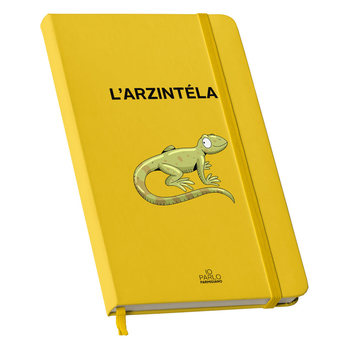 Taccuino L'ARZINTÉLA dell'album LÌNNEA BÉSTJI di Io parlo parmigiano: copertina soft touch in 8 colori, con chiusura e segnalibro coordinati
