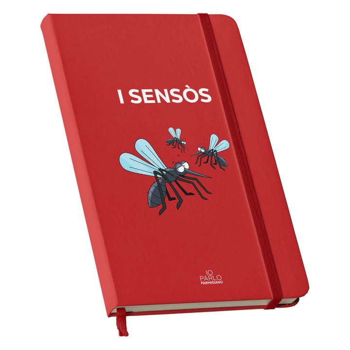 Taccuino I SENSÒS dell'album LÌNNEA BÉSTJI di Io parlo parmigiano: copertina soft touch in 8 colori, con chiusura e segnalibro coordinati