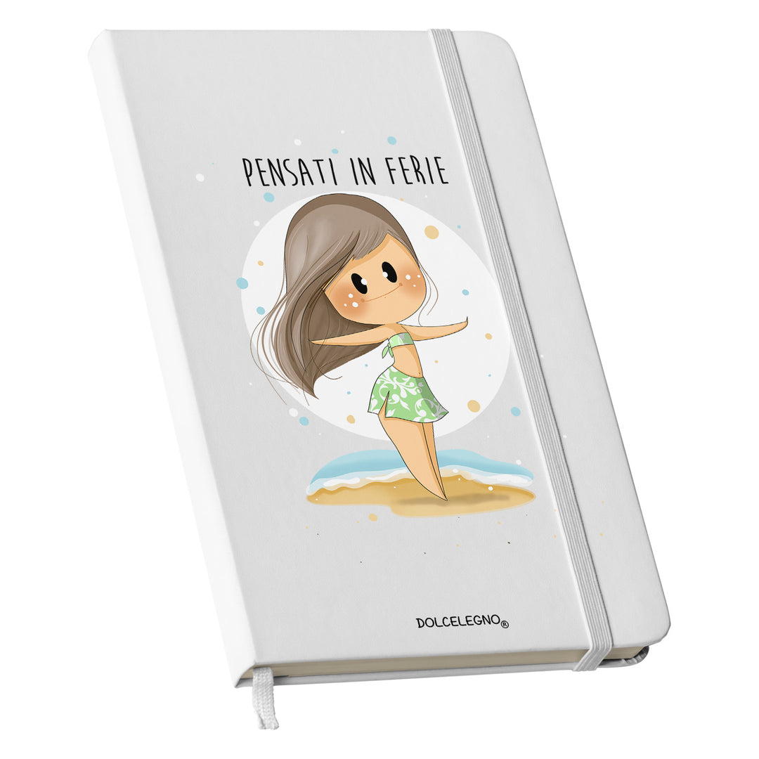 Taccuino Ferie dell'album I taccuini delle Bubine di DOLCELEGNO: copertina soft touch in 8 colori, con chiusura e segnalibro coordinati