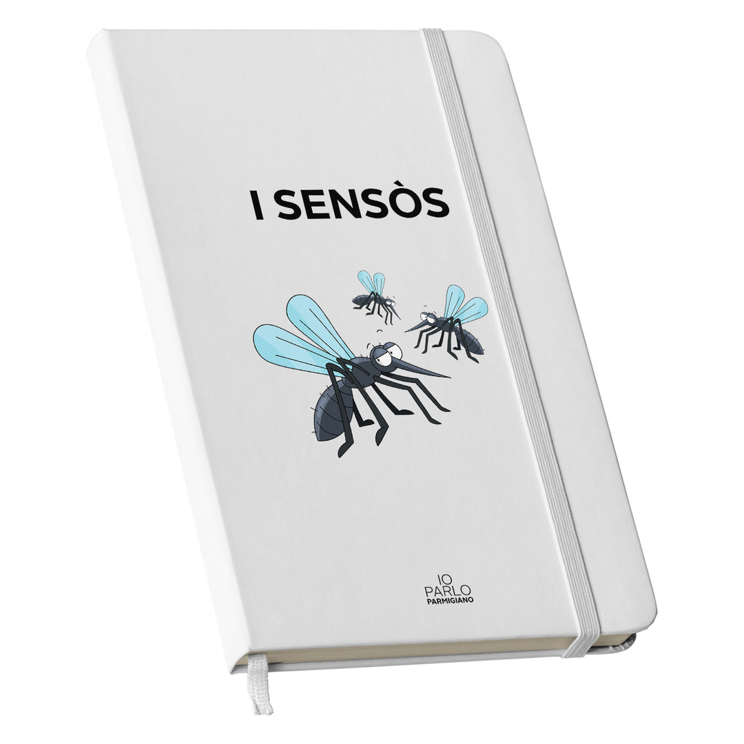 Taccuino I SENSÒS dell'album LÌNNEA BÉSTJI di Io parlo parmigiano: copertina soft touch in 8 colori, con chiusura e segnalibro coordinati