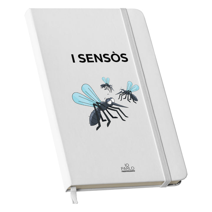 Taccuino I SENSÒS dell'album LÌNNEA BÉSTJI di Io parlo parmigiano: copertina soft touch in 8 colori, con chiusura e segnalibro coordinati