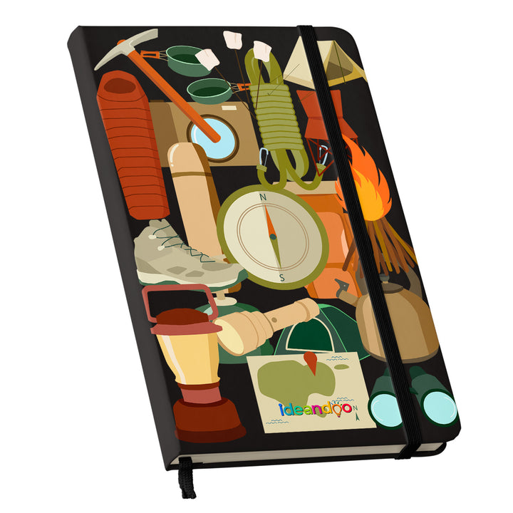 Taccuino Adventure journey dell'album Sticker di Ideandoo: copertina soft touch in 8 colori, con chiusura e segnalibro coordinati