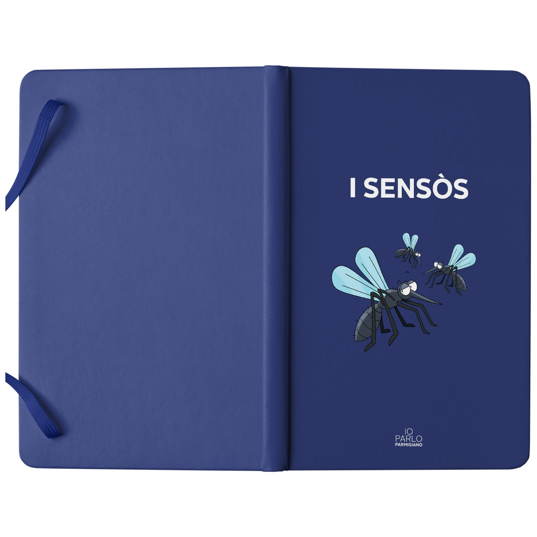 Taccuino I SENSÒS dell'album LÌNNEA BÉSTJI di Io parlo parmigiano: copertina soft touch in 8 colori, con chiusura e segnalibro coordinati