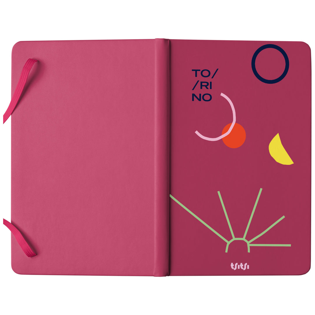 Taccuino TORINO dell'album Mapperó di TSITSI CONCEPT: copertina soft touch in 8 colori, con chiusura e segnalibro coordinati