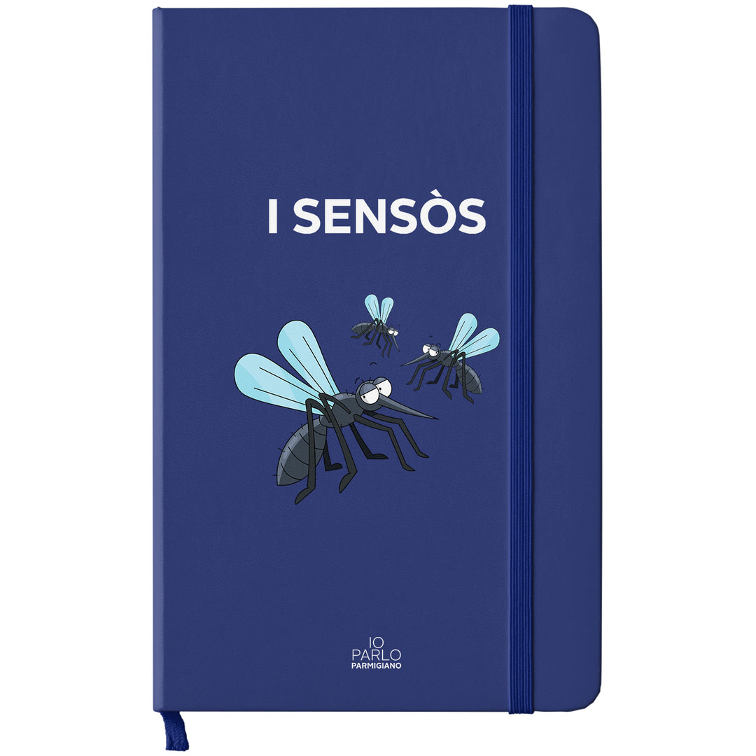 Taccuino I SENSÒS dell'album LÌNNEA BÉSTJI di Io parlo parmigiano: copertina soft touch in 8 colori, con chiusura e segnalibro coordinati