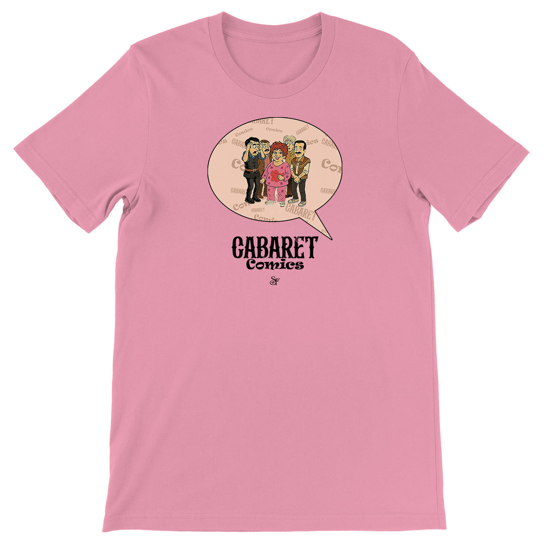 Maglietta Cabaret Comics - rosa dell'album The Nightingale of Cavriago in comics - T-Shirt di SF Creator & Co, T-Shirt uomo donna e bambino a maniche corte in cotone con girocollo