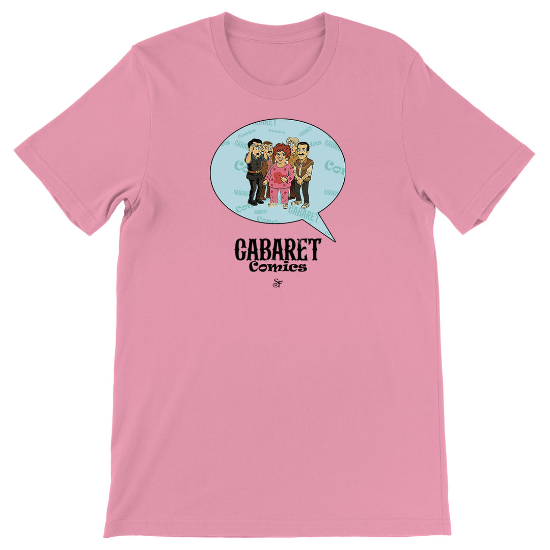 Maglietta Cabaret Comics - azzurro dell'album The Nightingale of Cavriago in comics - T-Shirt di SF Creator & Co, T-Shirt uomo donna e bambino a maniche corte in cotone con girocollo