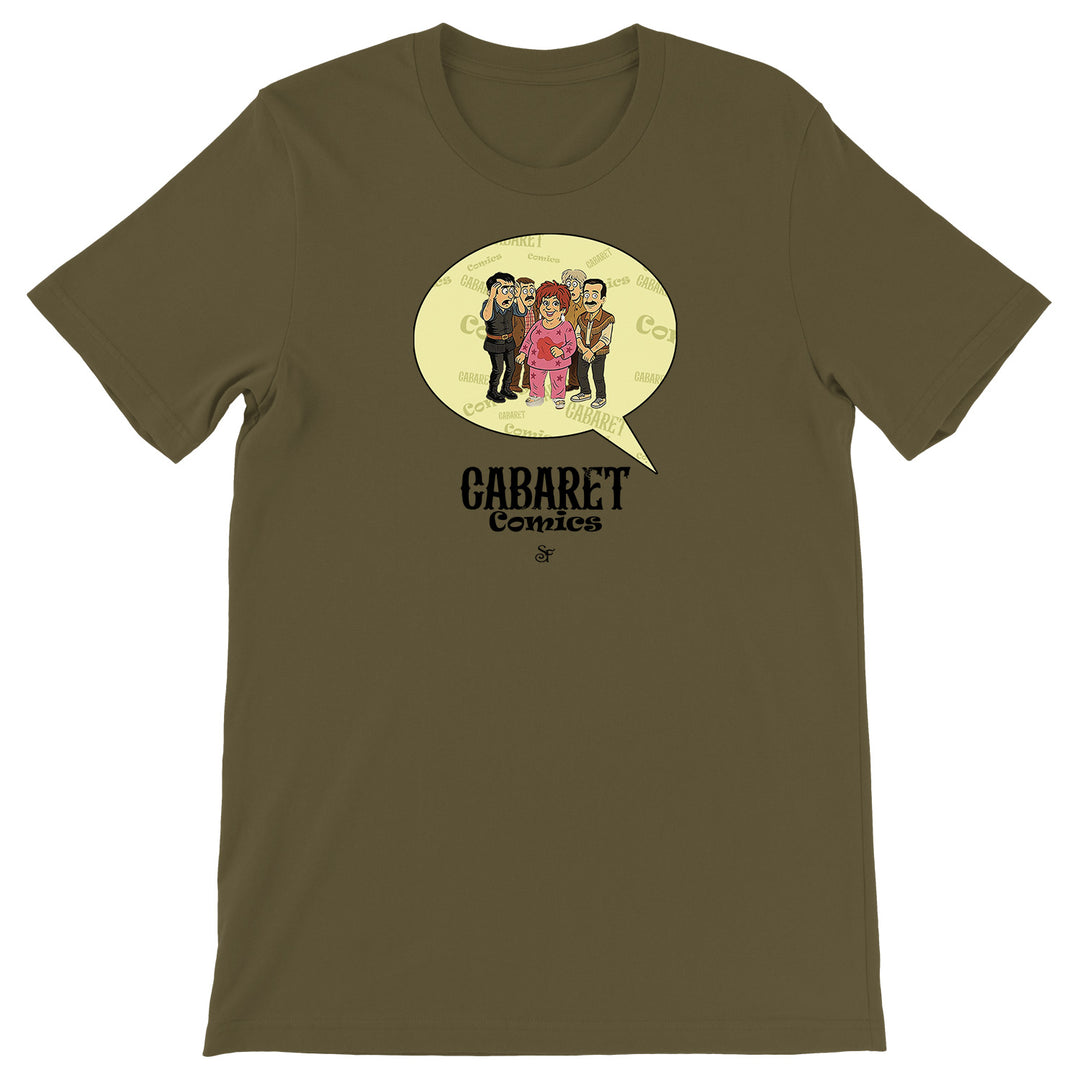 Maglietta Cabaret Comics - giallo dell'album The Nightingale of Cavriago in comics - T-Shirt di SF Creator & Co, T-Shirt uomo donna e bambino a maniche corte in cotone con girocollo