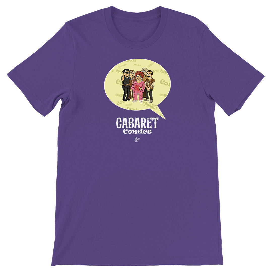 Maglietta Cabaret Comics - giallo dell'album The Nightingale of Cavriago in comics - T-Shirt di SF Creator & Co, T-Shirt uomo donna e bambino a maniche corte in cotone con girocollo