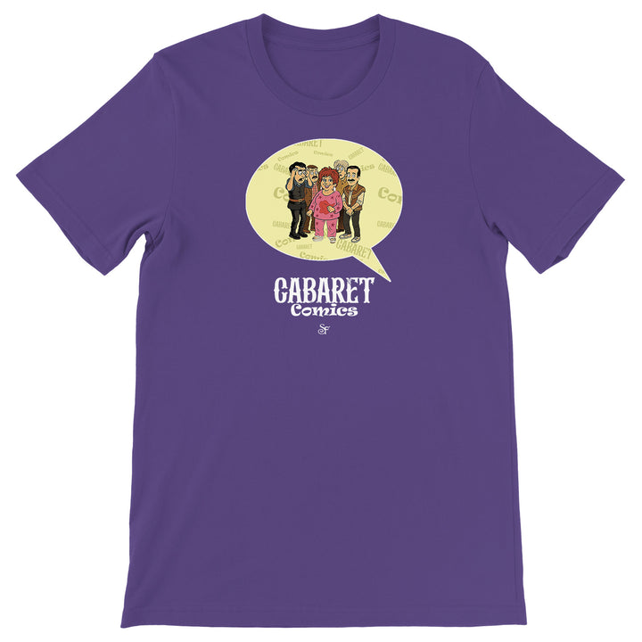 Maglietta Cabaret Comics - giallo dell'album The Nightingale of Cavriago in comics - T-Shirt di SF Creator & Co, T-Shirt uomo donna e bambino a maniche corte in cotone con girocollo