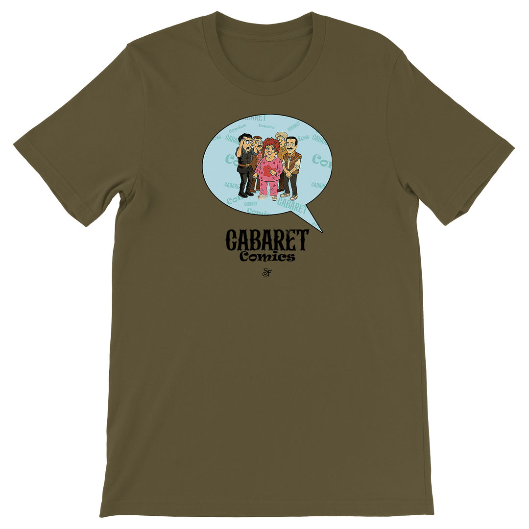 Maglietta Cabaret Comics - azzurro dell'album The Nightingale of Cavriago in comics - T-Shirt di SF Creator & Co, T-Shirt uomo donna e bambino a maniche corte in cotone con girocollo