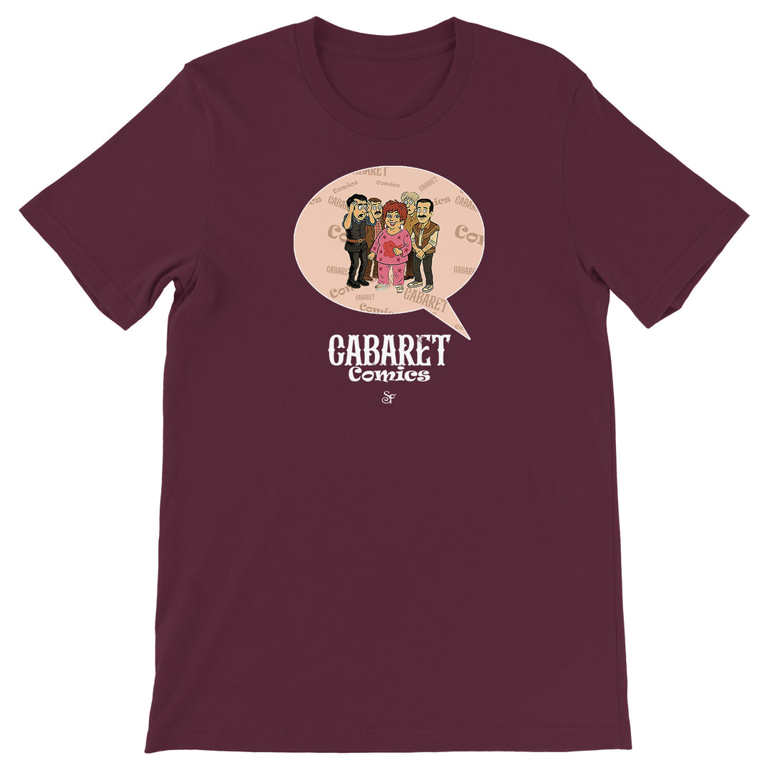 Maglietta Cabaret Comics - rosa dell'album The Nightingale of Cavriago in comics - T-Shirt di SF Creator & Co, T-Shirt uomo donna e bambino a maniche corte in cotone con girocollo