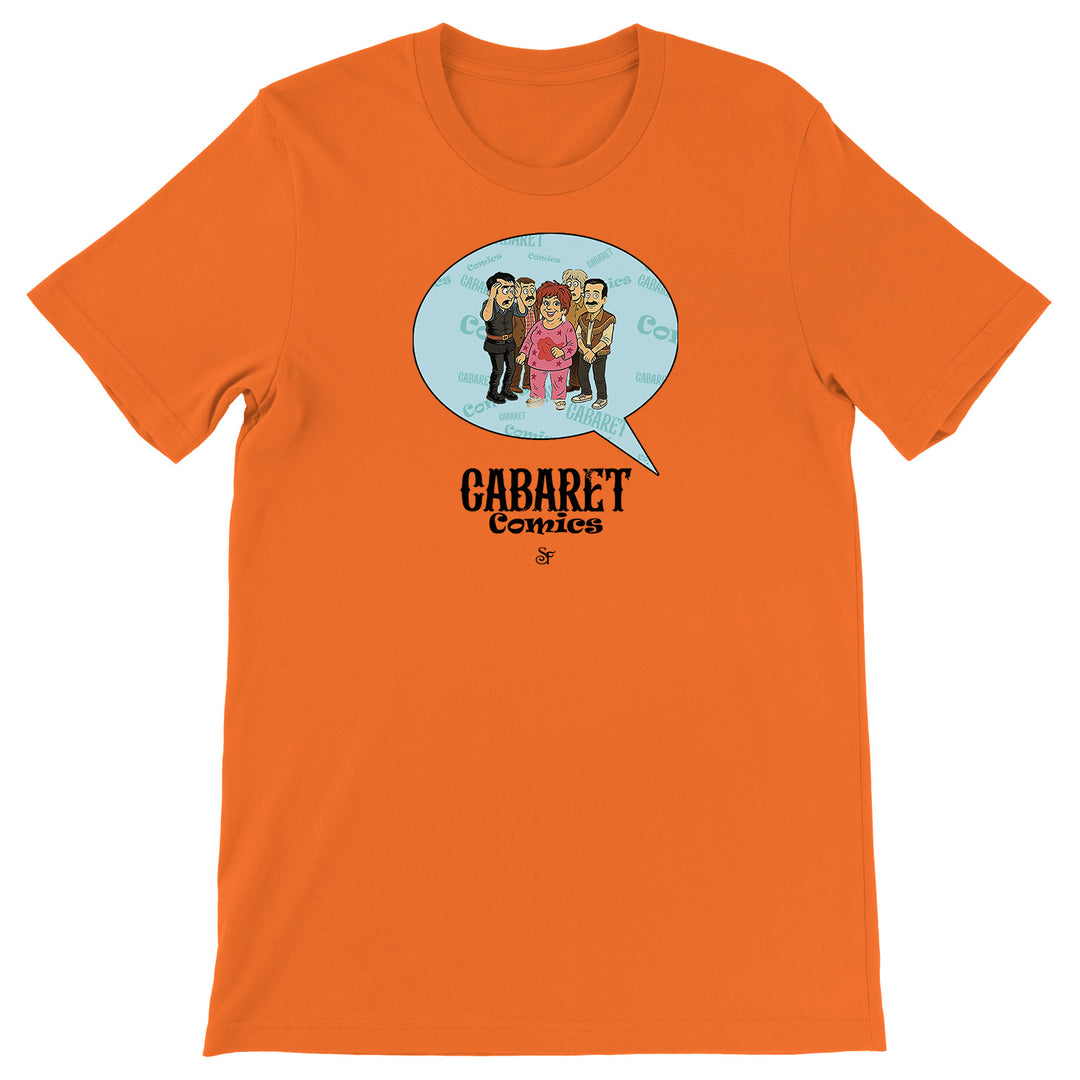 Maglietta Cabaret Comics - azzurro dell'album The Nightingale of Cavriago in comics - T-Shirt di SF Creator & Co, T-Shirt uomo donna e bambino a maniche corte in cotone con girocollo