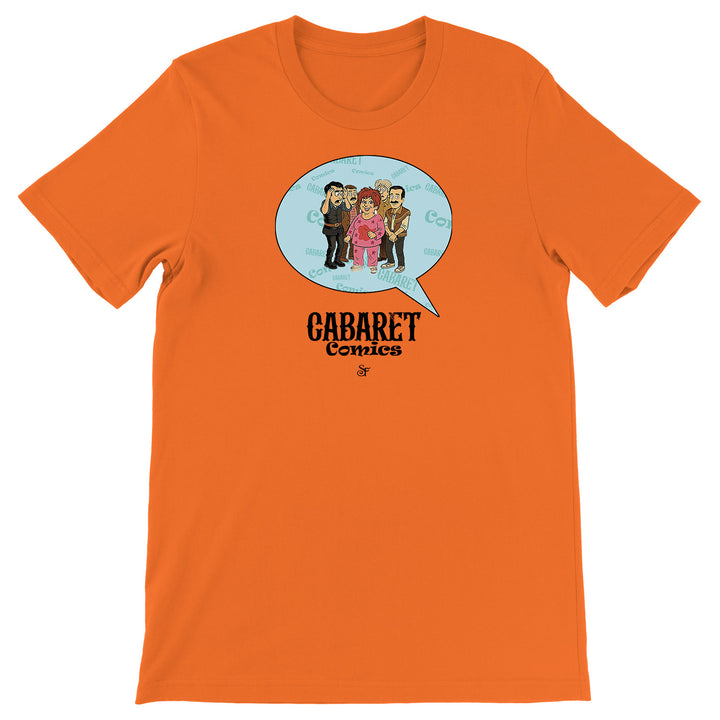Maglietta Cabaret Comics - azzurro dell'album The Nightingale of Cavriago in comics - T-Shirt di SF Creator & Co, T-Shirt uomo donna e bambino a maniche corte in cotone con girocollo