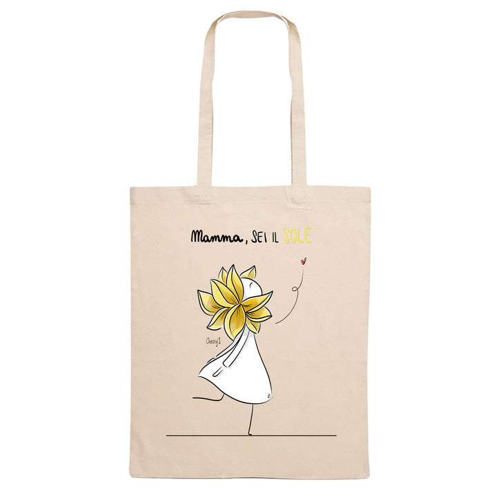 Shopper Mamma sei il sole dell'album Festa della Mamma 2026 di Cherry'S  in cotone, utile e pratica color corda