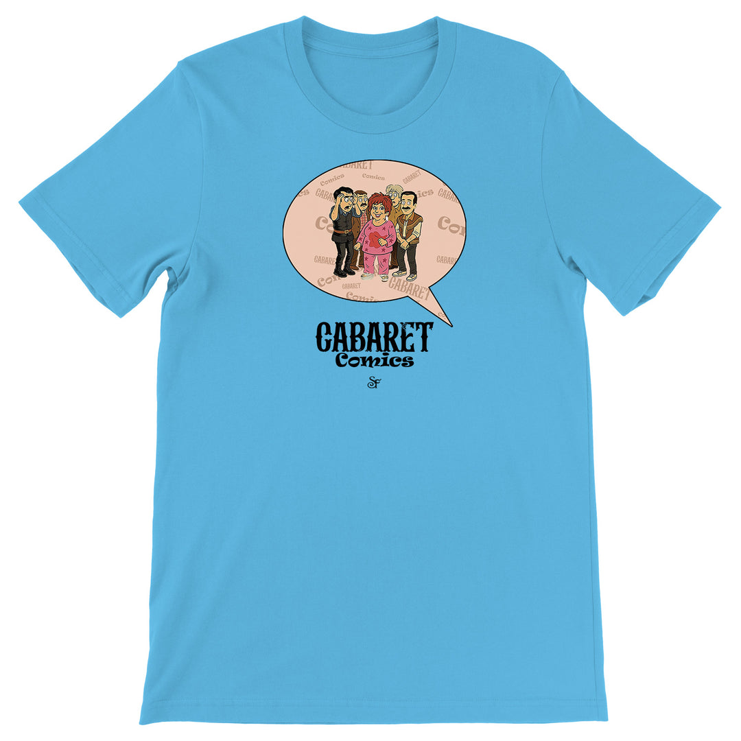 Maglietta Cabaret Comics - rosa dell'album The Nightingale of Cavriago in comics - T-Shirt di SF Creator & Co, T-Shirt uomo donna e bambino a maniche corte in cotone con girocollo