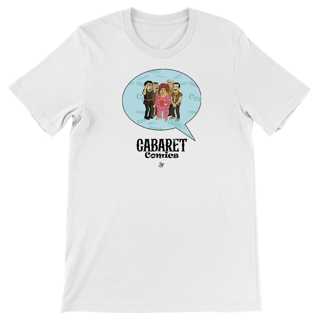 Maglietta Cabaret Comics - azzurro dell'album The Nightingale of Cavriago in comics - T-Shirt di SF Creator & Co, T-Shirt uomo donna e bambino a maniche corte in cotone con girocollo