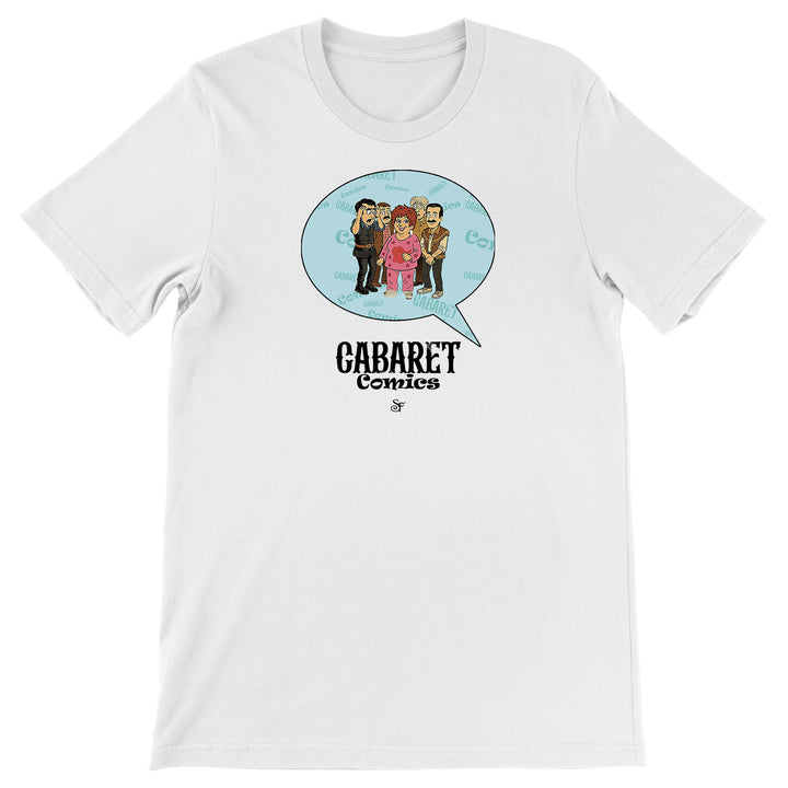 Maglietta Cabaret Comics - azzurro dell'album The Nightingale of Cavriago in comics - T-Shirt di SF Creator & Co, T-Shirt uomo donna e bambino a maniche corte in cotone con girocollo
