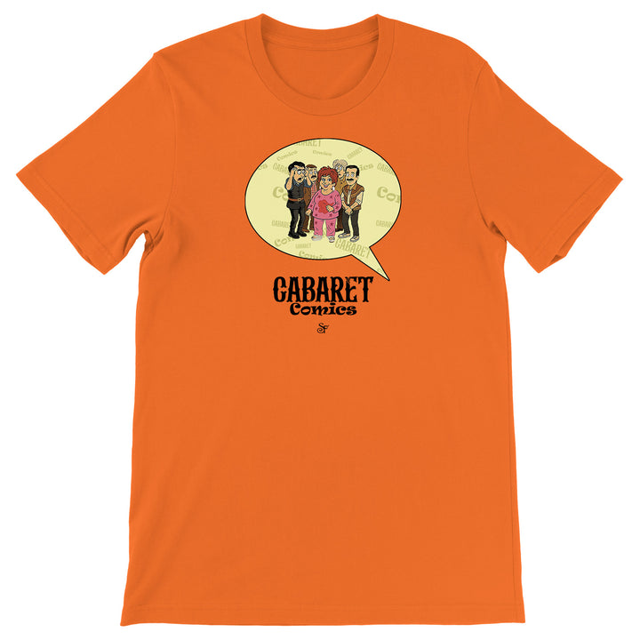 Maglietta Cabaret Comics - giallo dell'album The Nightingale of Cavriago in comics - T-Shirt di SF Creator & Co, T-Shirt uomo donna e bambino a maniche corte in cotone con girocollo
