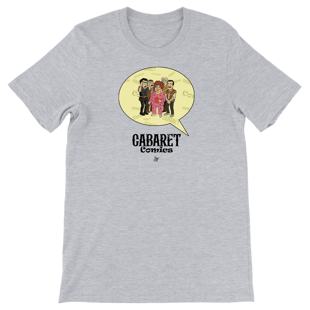 Maglietta Cabaret Comics - giallo dell'album The Nightingale of Cavriago in comics - T-Shirt di SF Creator & Co, T-Shirt uomo donna e bambino a maniche corte in cotone con girocollo