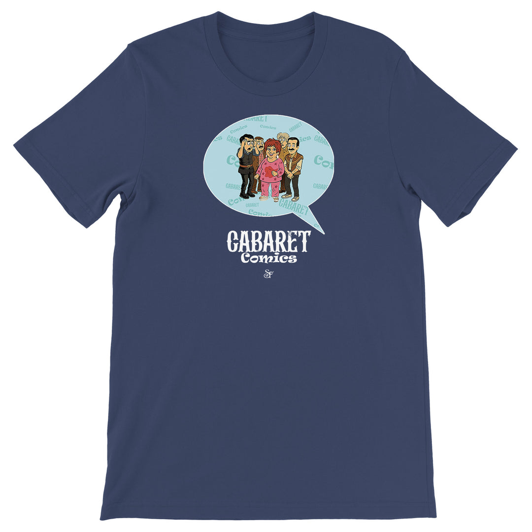 Maglietta Cabaret Comics - azzurro dell'album The Nightingale of Cavriago in comics - T-Shirt di SF Creator & Co, T-Shirt uomo donna e bambino a maniche corte in cotone con girocollo