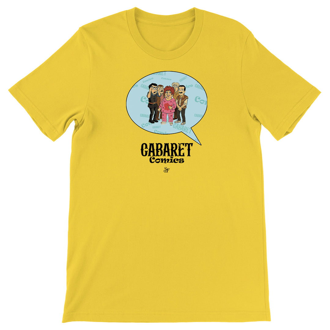 Maglietta Cabaret Comics - azzurro dell'album The Nightingale of Cavriago in comics - T-Shirt di SF Creator & Co, T-Shirt uomo donna e bambino a maniche corte in cotone con girocollo