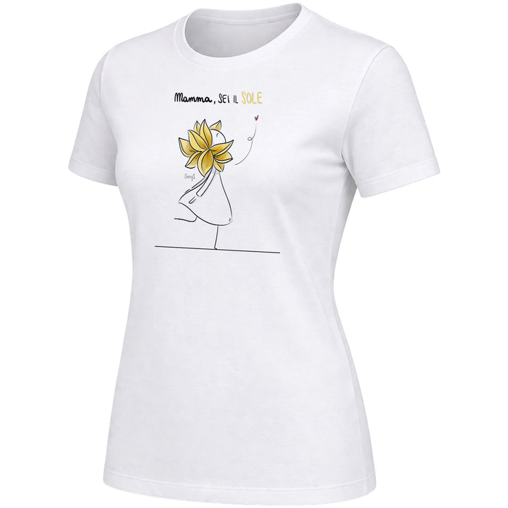 Maglietta Mamma sei il sole dell'album Festa della Mamma 2026 di Cherry'S, T-Shirt donna a maniche corte in cotone con girocollo