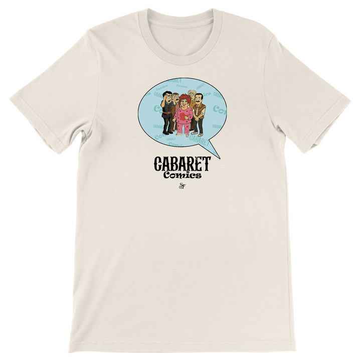 Maglietta Cabaret Comics - azzurro dell'album The Nightingale of Cavriago in comics - T-Shirt di SF Creator & Co, T-Shirt uomo donna e bambino a maniche corte in cotone con girocollo
