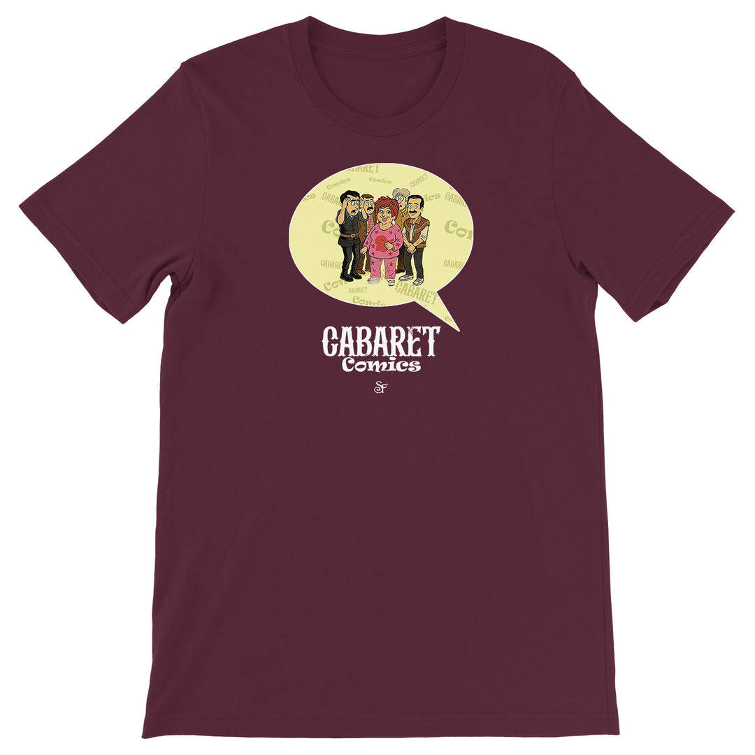 Maglietta Cabaret Comics - giallo dell'album The Nightingale of Cavriago in comics - T-Shirt di SF Creator & Co, T-Shirt uomo donna e bambino a maniche corte in cotone con girocollo