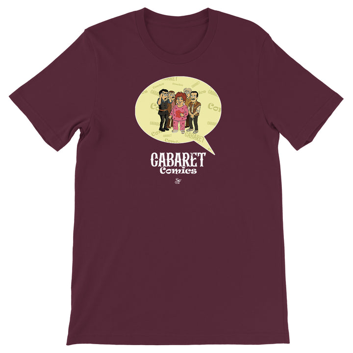 Maglietta Cabaret Comics - giallo dell'album The Nightingale of Cavriago in comics - T-Shirt di SF Creator & Co, T-Shirt uomo donna e bambino a maniche corte in cotone con girocollo