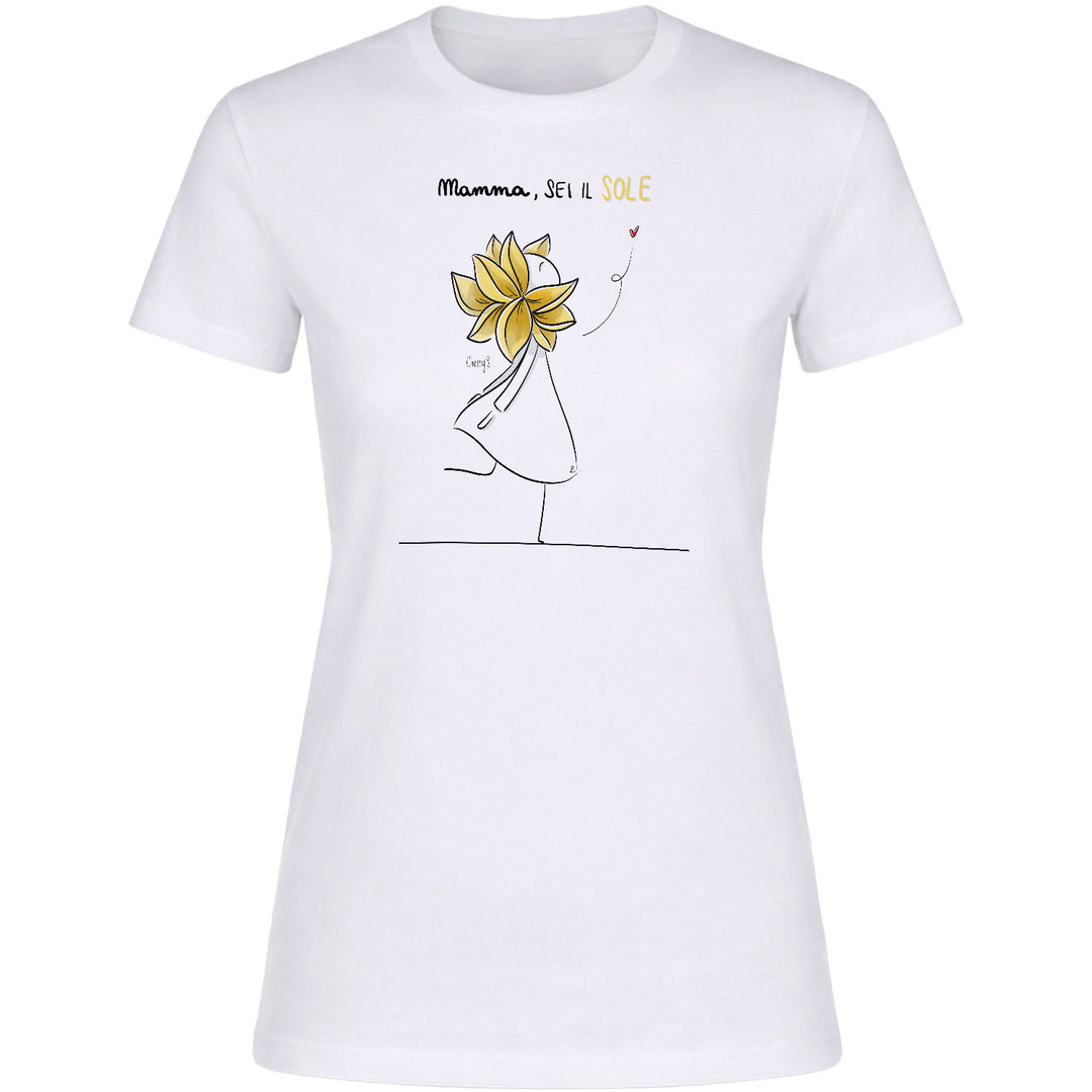 Maglietta Mamma sei il sole dell'album Festa della Mamma 2026 di Cherry'S, T-Shirt donna a maniche corte in cotone con girocollo